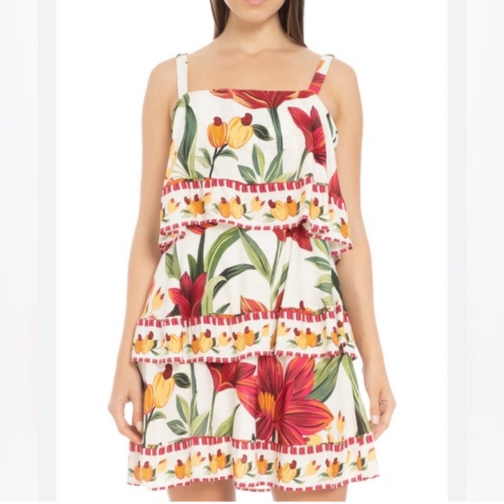 Farm Rio White Pandang Floral Viscose Mini Dress Medium New with Tags